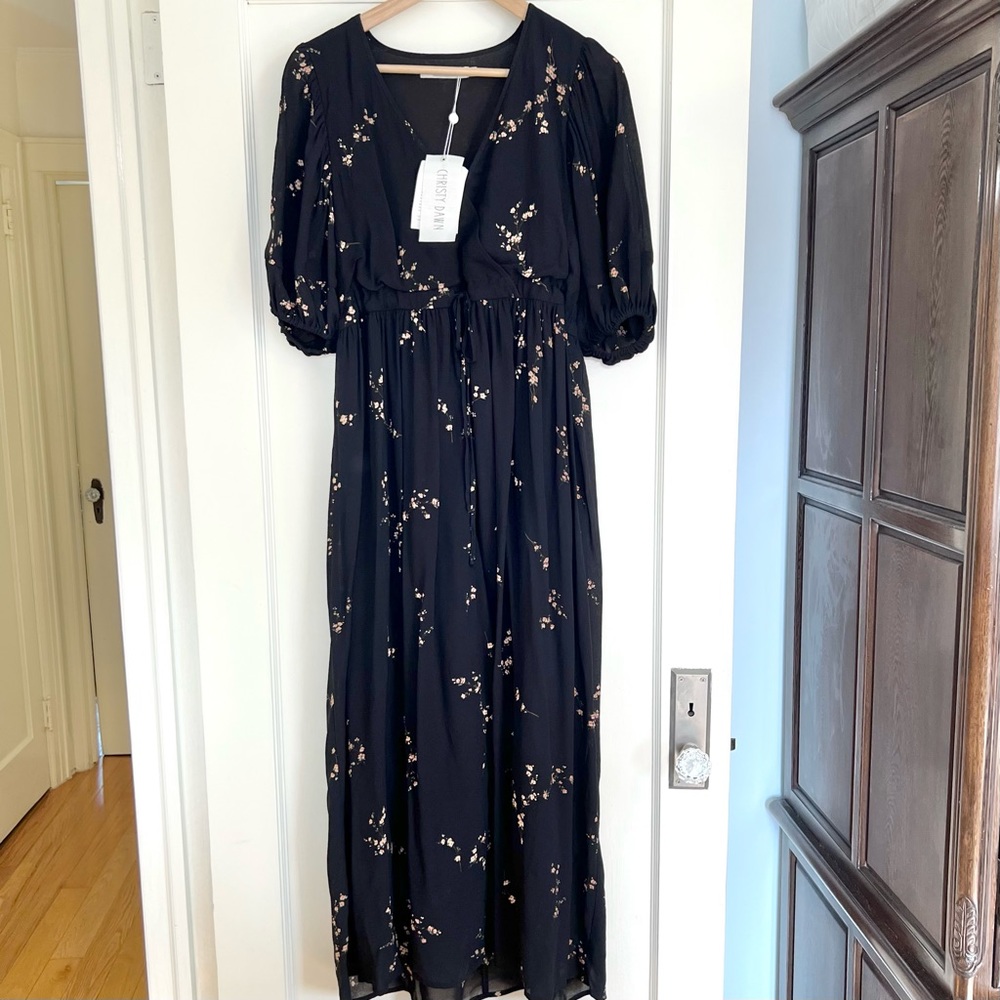 Christy Dawn Dahlia Dress in Black Pear Blossom floral print Small NWT